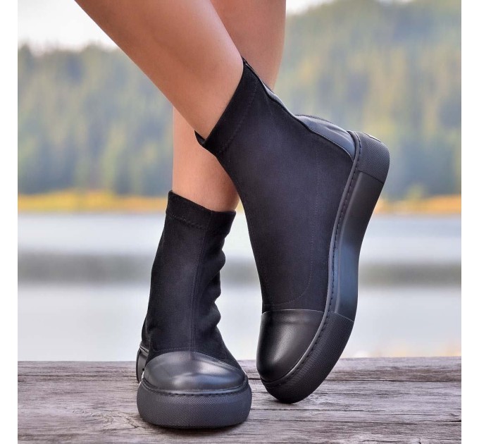 Дамски боти тип чорап Irka black velur