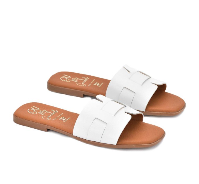 Дамски чехли от естествена кожа 5800 soft blanco