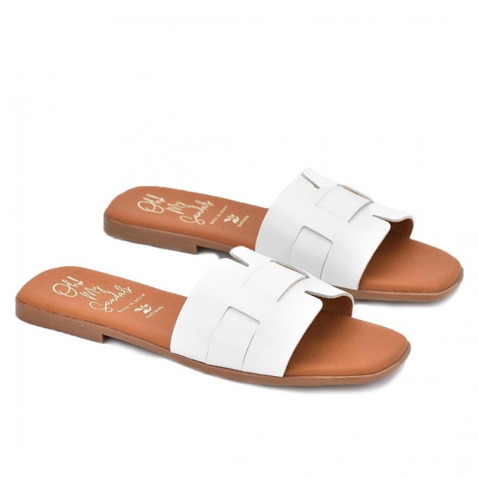 Дамски чехли от естествена кожа 5800 soft blanco