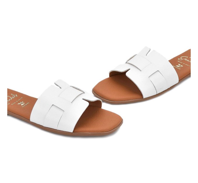 Дамски чехли от естествена кожа 5800 soft blanco