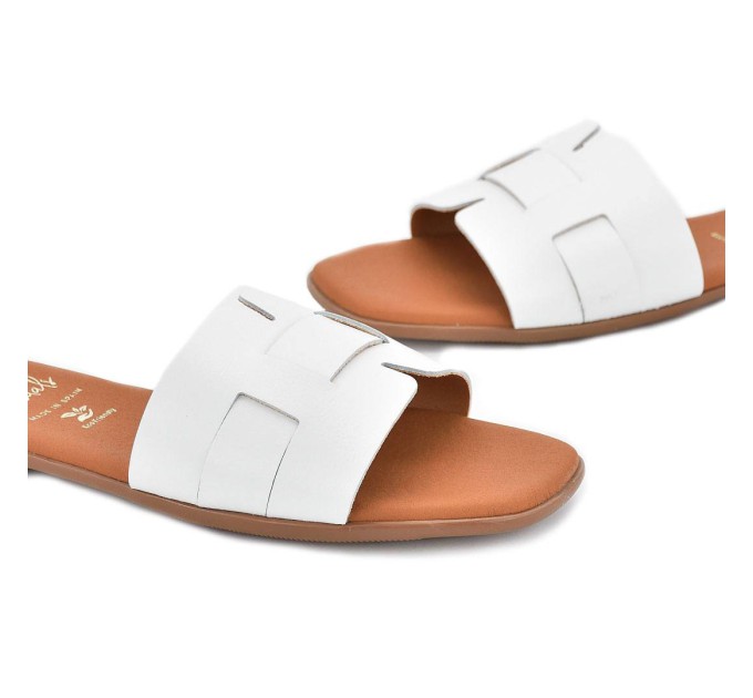 Дамски чехли от естествена кожа 5800 soft blanco